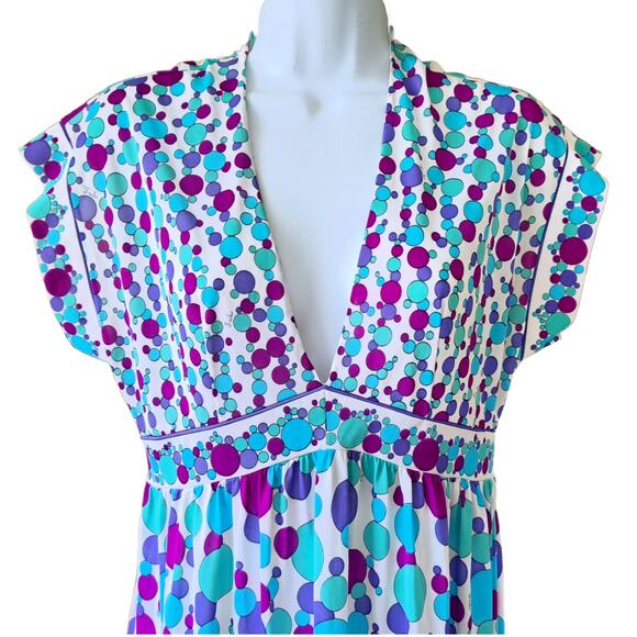 Vintage Emilio Pucci for Formfit Nylon Caftan Maxi Dress Small Blue Bubble Print - Picture 2 of 14
